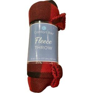 Comfort Bay Red & Black Plaid Fleece Throw  50" X 60"